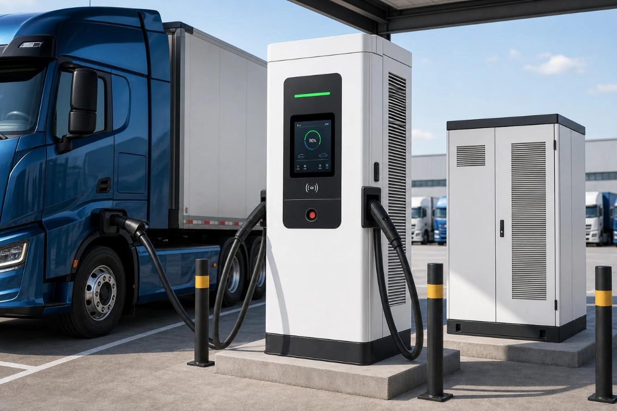 DC fast charger at a truck depot